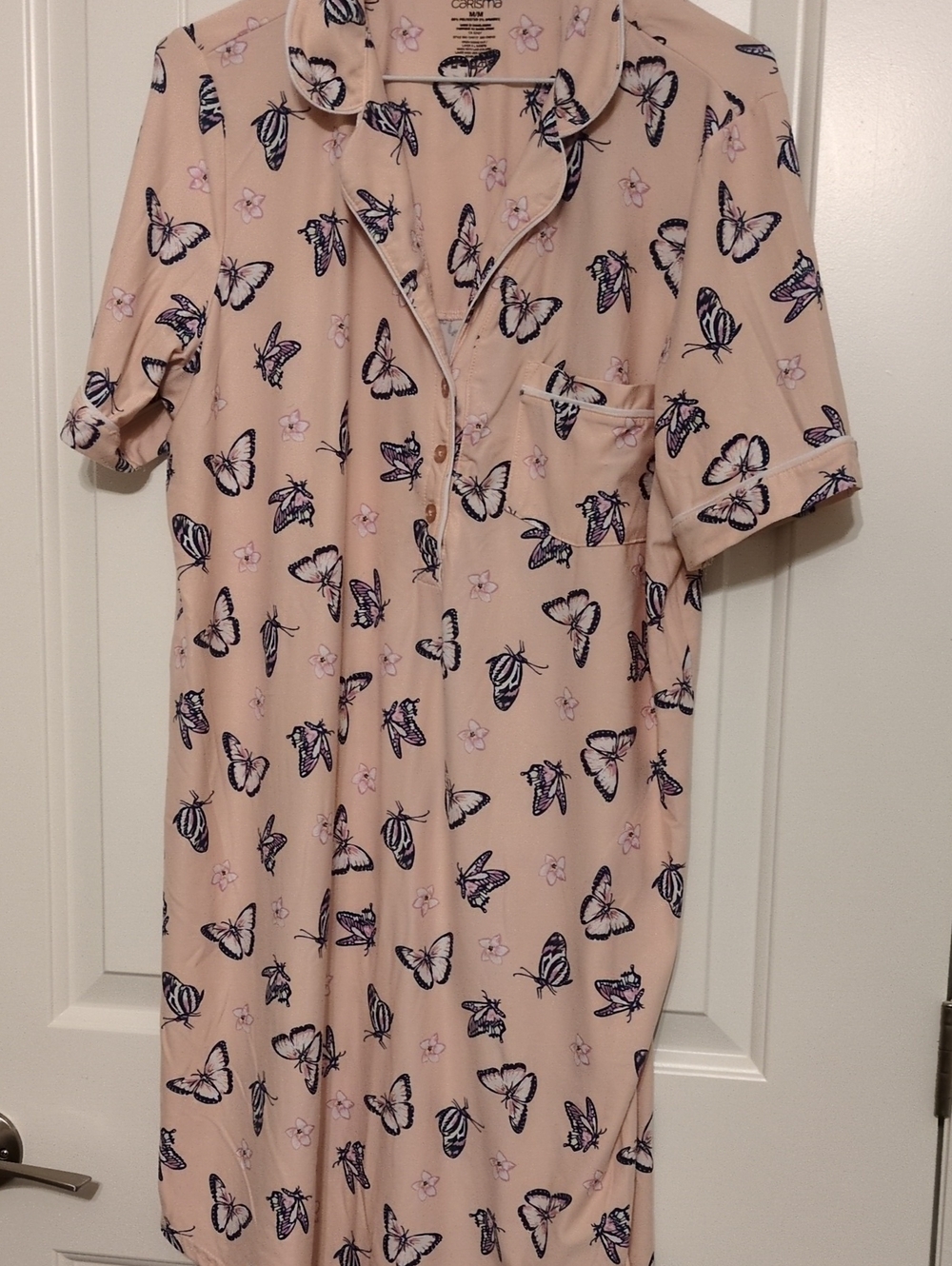 Charisma Peach Nightshirt with Navy & Pink Butterfly Print